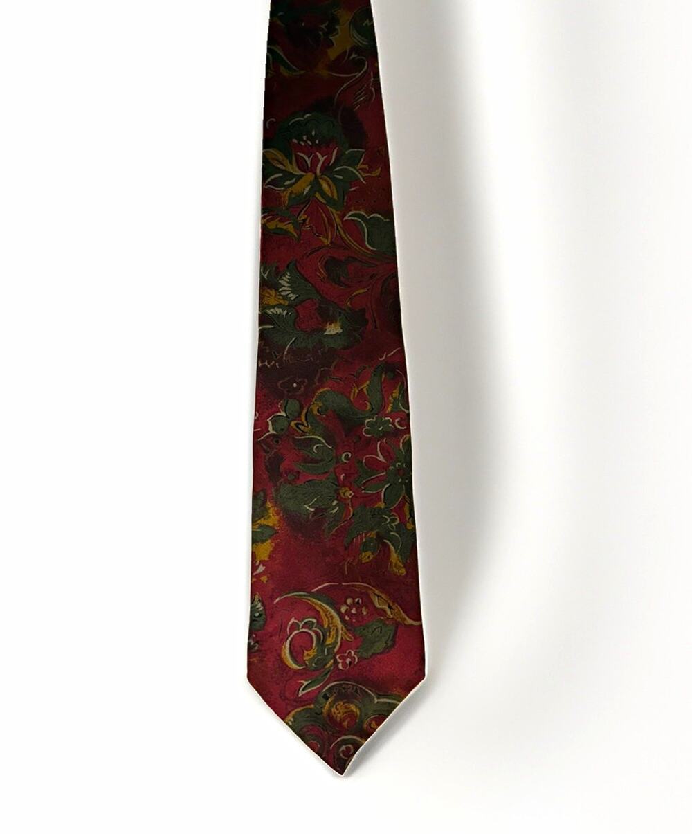 Karl Lagerfeld Mens Silk Woven Floral tie Red/Green/Yellow designer vintage